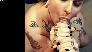 Tattooed babe Ash VonBlack gives a sensual blowjob to a big cock
