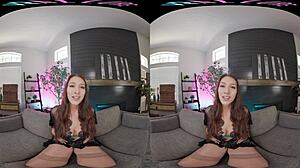 Allure a brunette's big tits in VR with toys and masturbation