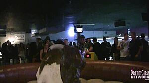 Forró lányok fehérneműben bikákon lovagolnak a helyi bárban