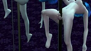 Malam liar Shemale Janes di Sims 4 berakhir dengan seks kelompok dan keluar sperma