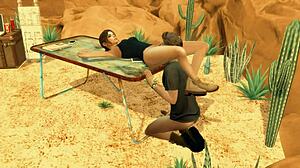 Parodi på Tomb Raider i Sims 4 med egyptiska fallos av öde